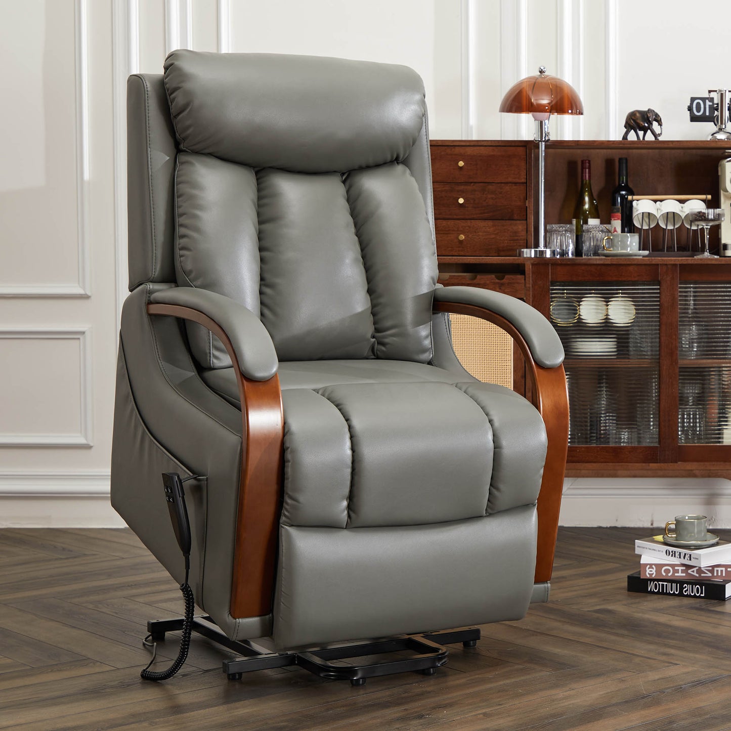 Dynox Small Size Lift Chair Recliner with Heat&Massage and Wooden Armrests