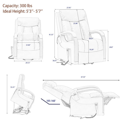 Dynox Small Size Lift Chair Recliner with Heat&Massage and Wooden Armrests