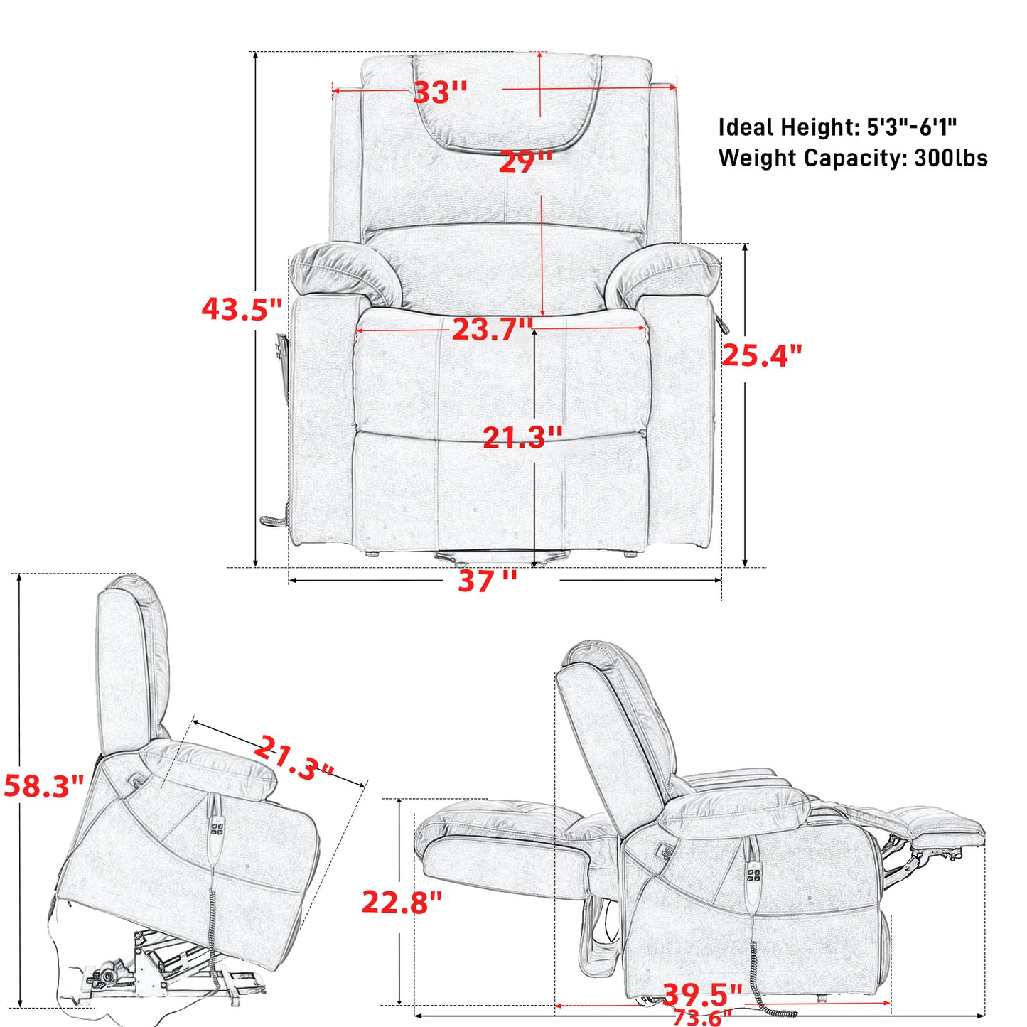 Dynox Home Power Large Lift Chairs Recliners with Massage and Heat and Cup Holders