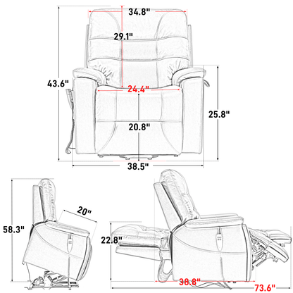 Dynox Large Size Lift Chair Recliner with Hidden Cup Holders