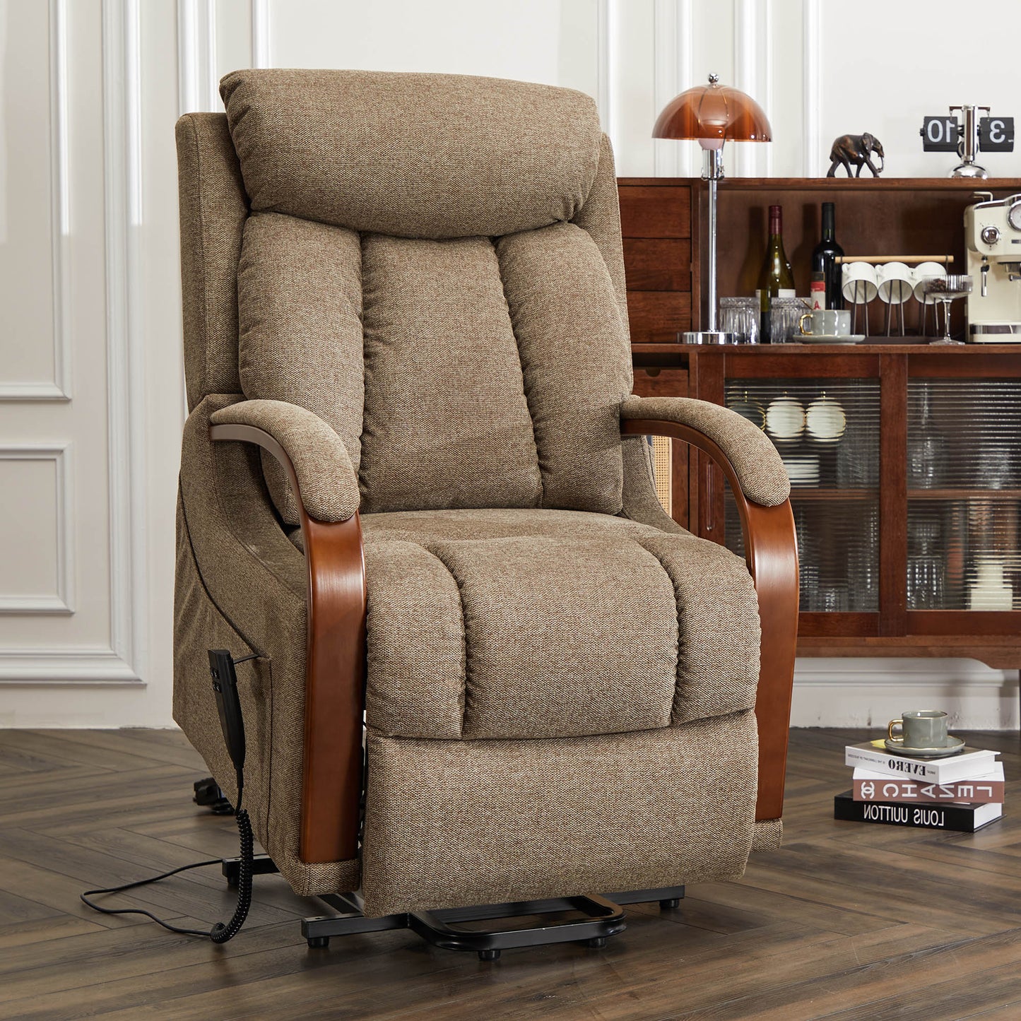 Dynox Small Size Lift Chair Recliner with Heat&Massage and Wooden Armrests